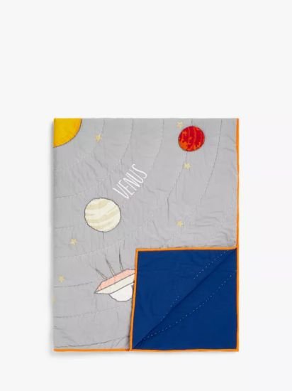 Outer Space Quilted Bedspread, Grey/Blue